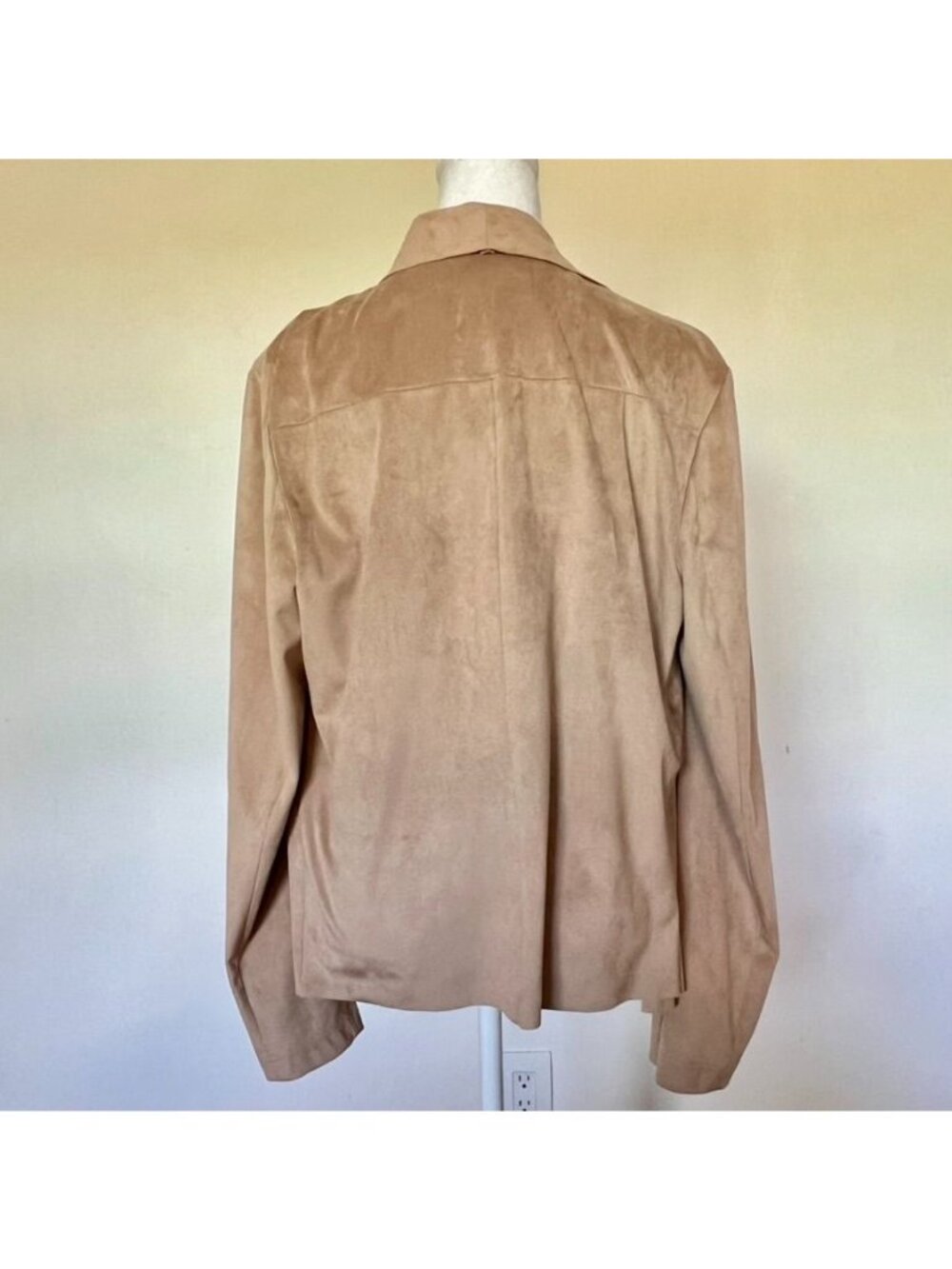 Bagatelle Women Sz L Tan Faux Suede Drape Open Front Jacket Chic Soft Minimal - Picture 5 of 8